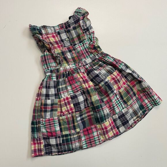 Ralph Lauren Dress Madras Plaid Ruffle Lined Cotton Sleeveless Blue Pink Green - Picture 6 of 9